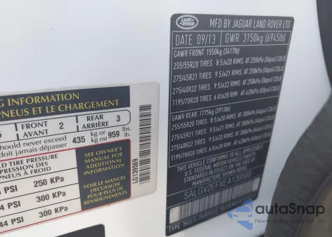 2014 Land Rover Range Rover 5.0L V8 Supercharged Autobiography из США, поврежденный, VIN SALGV2EFXEA139569